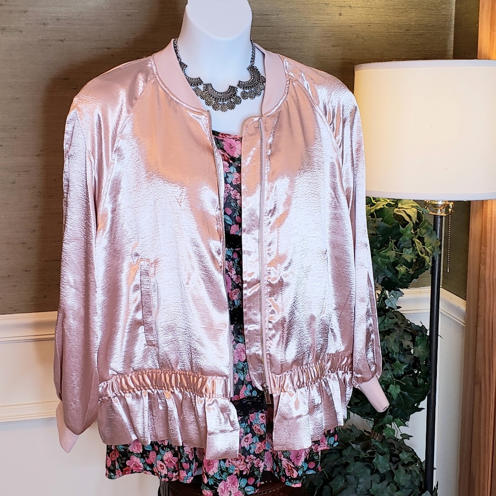 Rebel Pink Satin Bomber Jacket